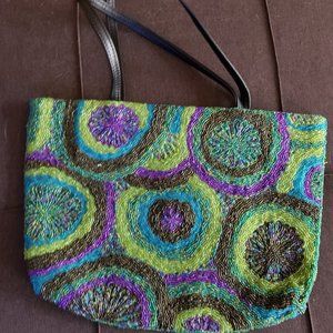 Beaded Handbag in blue, green and purple